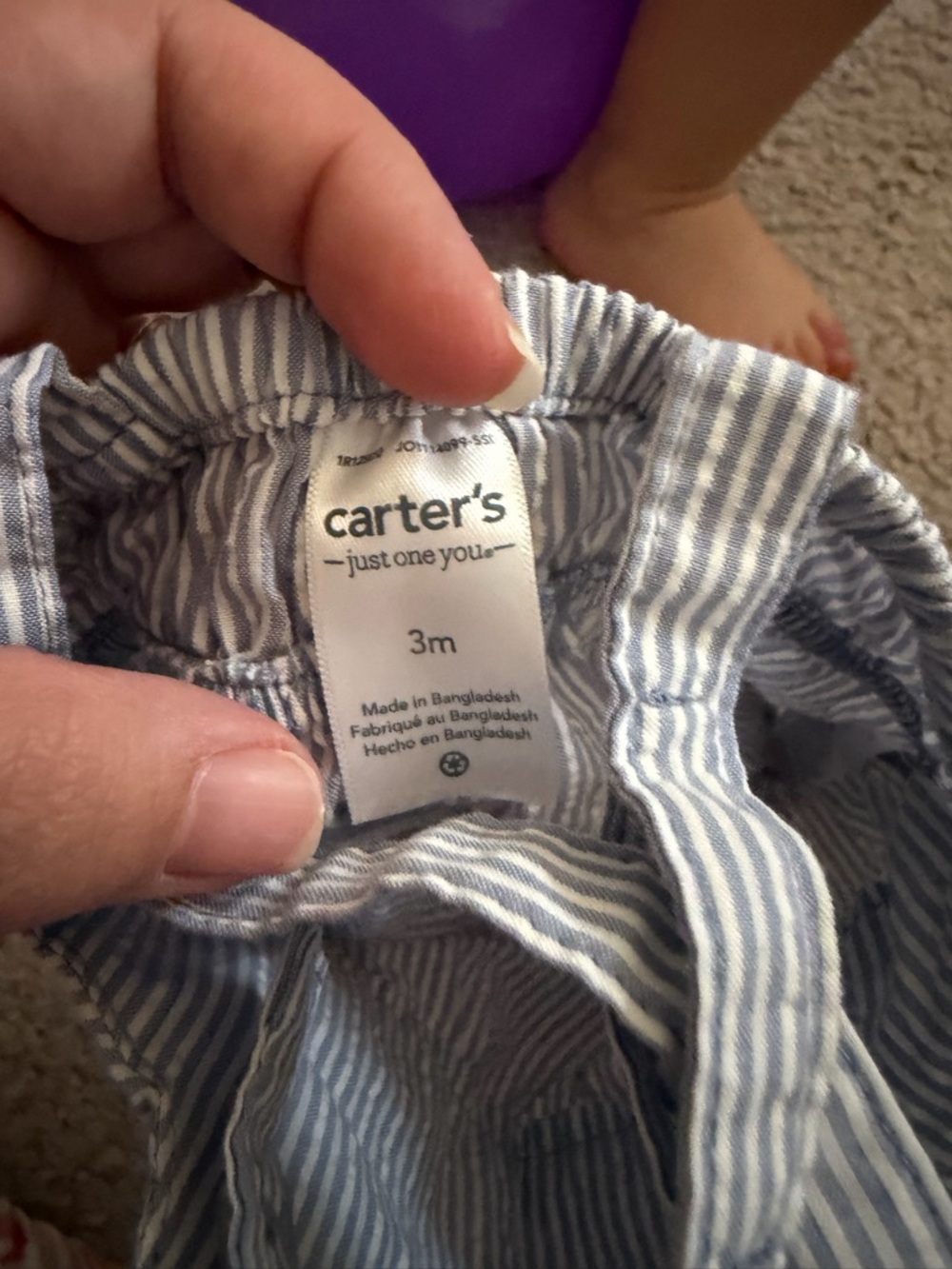 Carters Baby Girl Seersucker Romper & Sun Hat Set 3M Blue Stripe Summer Outfit - Picture 4 of 6